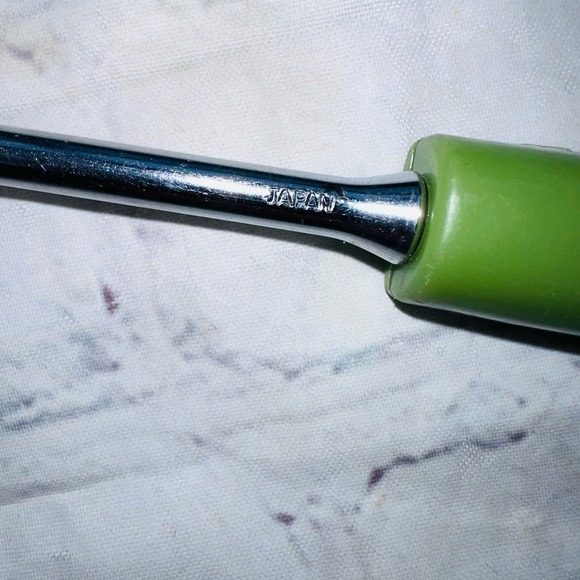 Vintage 2 Prong Serving Meat Turning Fork 12" Green Plastic Handle Japan MCM - Picture 6 of 9